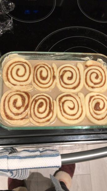 Our "Before" baking our Cinnamon Buns